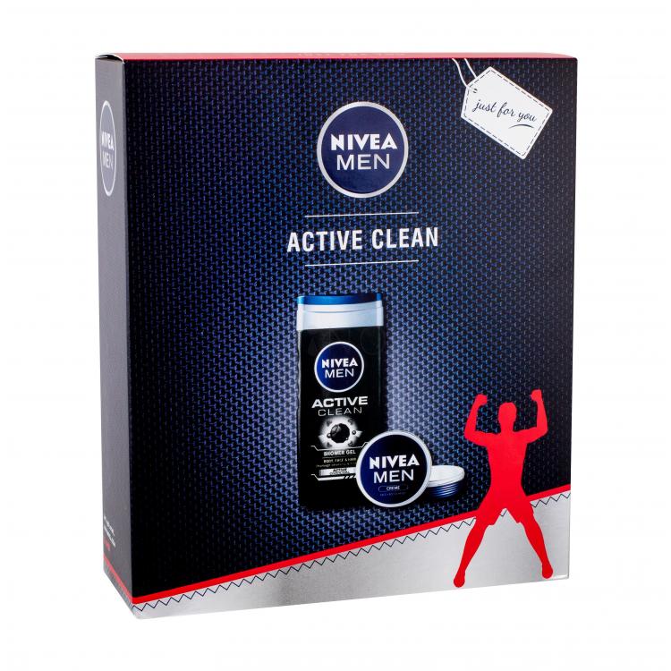 Nivea Men Active Clean Dárková kazeta sprchový gel 250 ml + univerzální krém Men Creme 75 ml