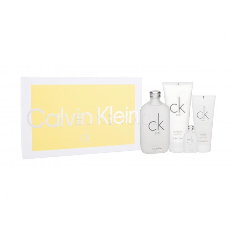 Calvin Klein CK One Dárková kazeta toaletní voda 200 ml + tělové mléko 200 ml + sprchový gel 100 ml + toaletní voda 15 ml