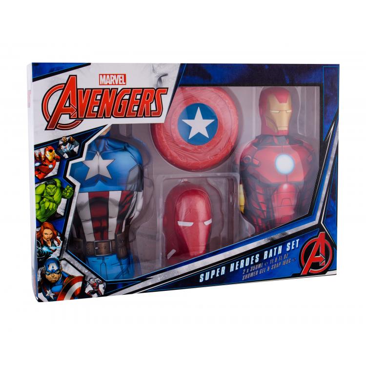 Marvel Avengers Dárková kazeta sprchový gel Captain America 350 ml + sprchový gel Iron Man 350 ml + mýdlo Captain America 180 g + mýdlo Iron Man 180 g