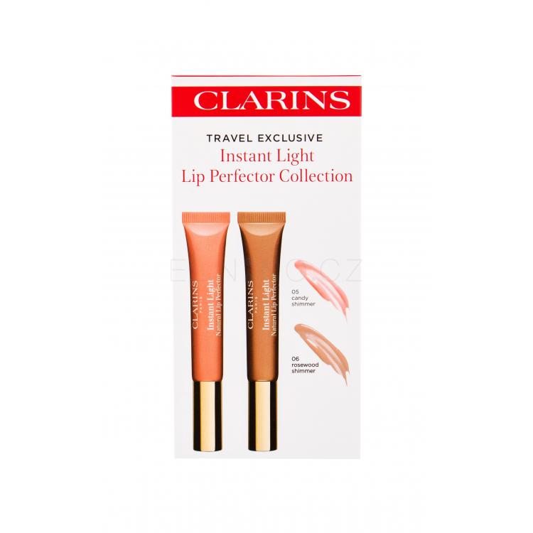 Clarins Instant Light Natural Lip Perfector Dárková kazeta pro ženy lesk na rty 12 ml + lesk na rty 12 ml 06 Rosewood Shimmer