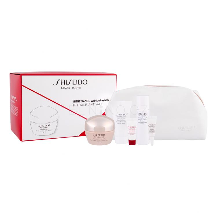 Shiseido Benefiance Wrinkle Resist 24 Day Cream SPF15 Dárková kazeta denní krém SPF15 50 ml + péče o oční okolí 3 ml + čisticí voda 30 ml + čisticí pěna 30 ml + pleťové sérum Ultimune 5 ml + kosmetická taška poškozená krabička