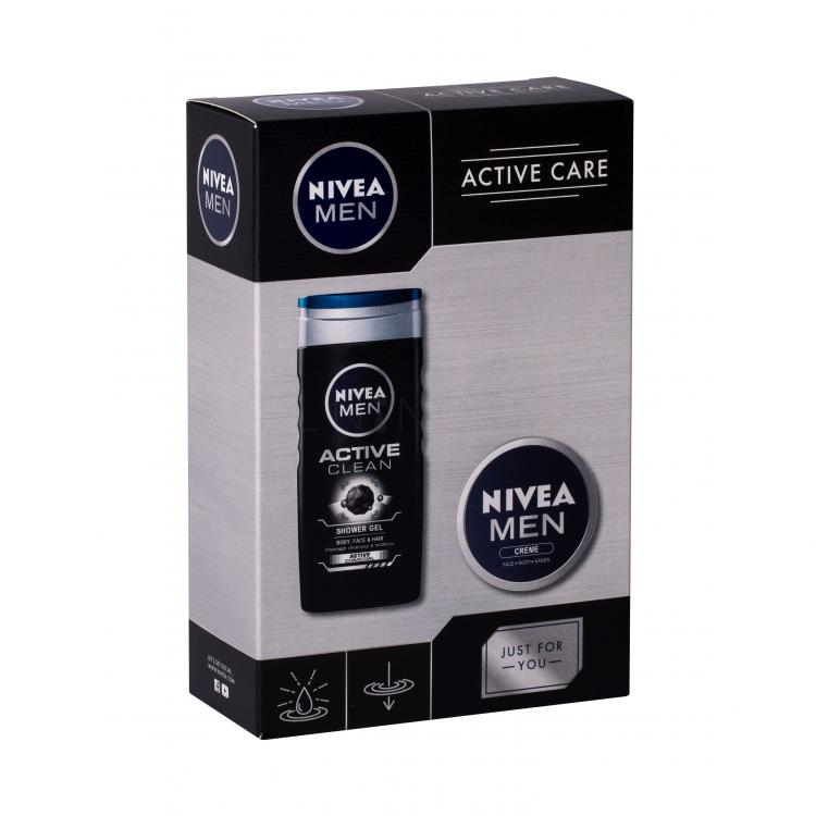 Nivea Men Active Clean Dárková kazeta sprchový gel 250 ml + univerzální krém Men Creme 75 ml poškozená krabička