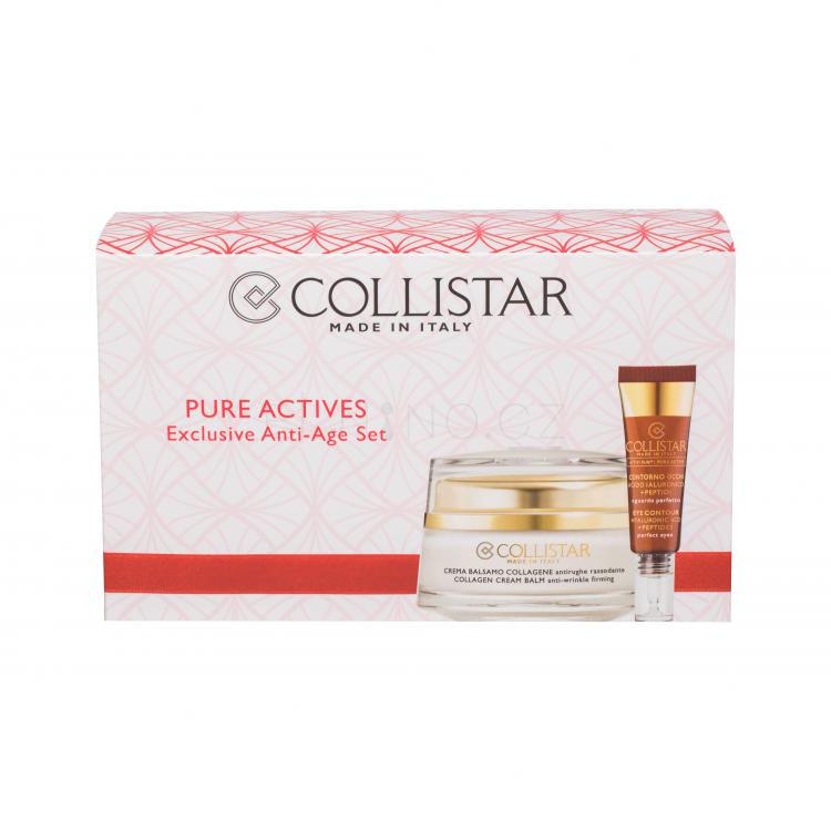 Collistar Pure Actives Collagen Cream Balm Dárková kazeta denní pleťová péče 50 ml + péče o oční okolí Eye Contour Hyaluronic Acid 15 ml