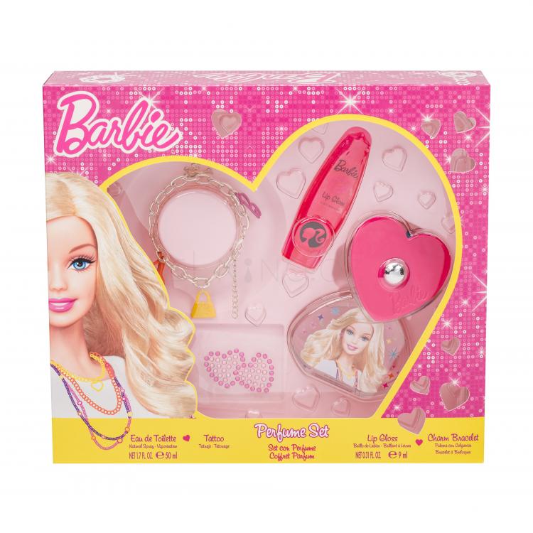 Barbie Barbie Dárková kazeta toaletní voda 50 ml + tetování + lesk na rty 9 ml + řetízek na ruku 1 ks