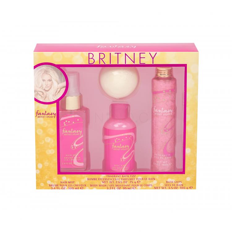 Britney Spears Fantasy Dárková kazeta vlasová mlha 100 ml + šumivá koule do koupele 75 g + sprchový gel 95 ml + sůl do koupele 100 g