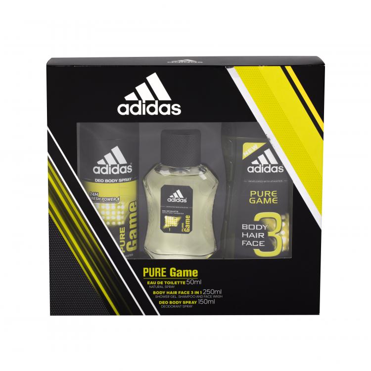 Adidas Pure Game Dárková kazeta toaletní voda 50ml + deospray 150 ml + sprchový gel 250 ml