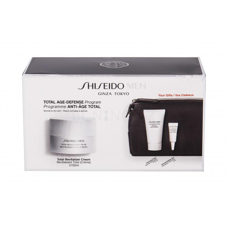 Shiseido MEN Total Revitalizer Dárková kazeta denní pleťová péče Total Revitalizer Cream 50 ml + péče o oční okolí Total Revitalizer Eye Cream 3 ml + čisticí pěna 30 ml + kosmetická taška