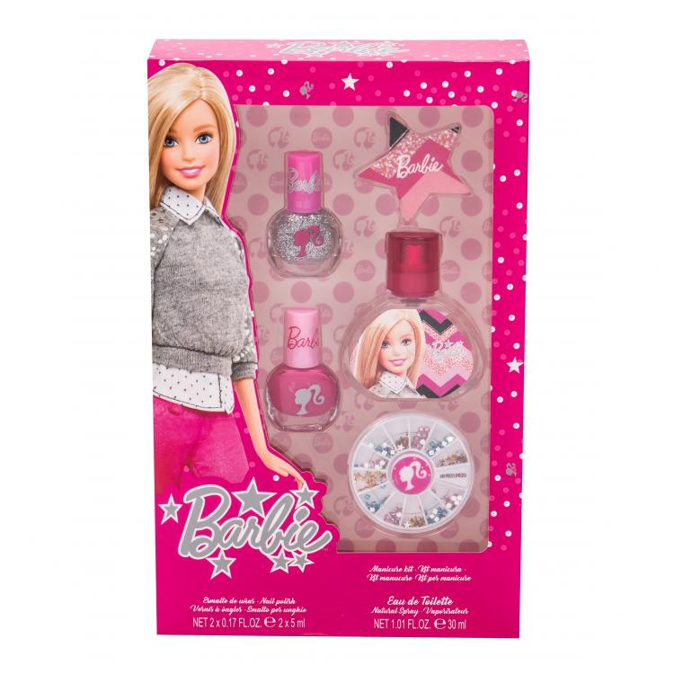 Barbie Barbie Dárková kazeta toaletní voda 30 ml + lak na nehty 2 x 5 ml + pilník na nehty + zdobící kamínky na nehty