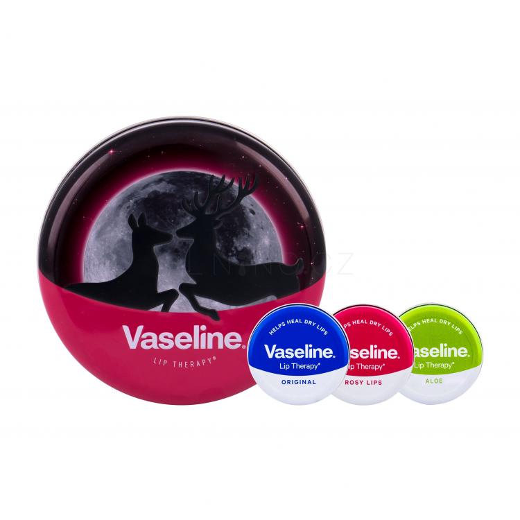 Vaseline Lip Therapy Dárková kazeta balzám na rty 20 g + balzám na rty 20 g Rosy Lips + balzám na rty 20 g Original + plechová dóza