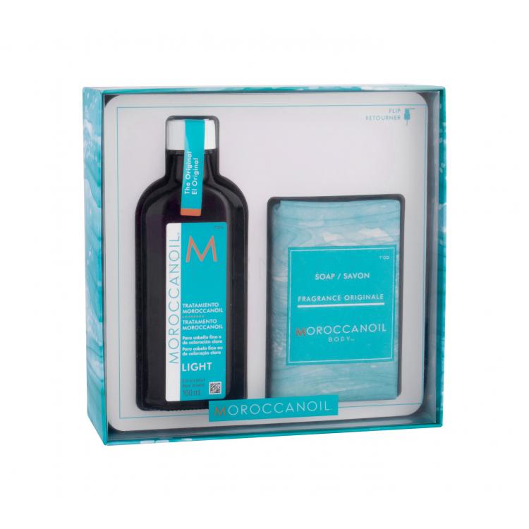 Moroccanoil Treatment Light Dárková kazeta olej na vlasy 100 ml + tuhé mýdlo Body Fragrance Originale 200 g