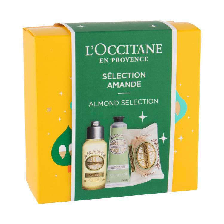 L&#039;Occitane Almond (Amande) Dárková kazeta sprchový olej 75 ml + krém na ruce 30 ml + tuhé mýdlo Delicious Soap 50 g