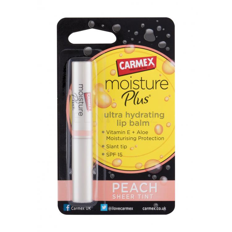 Carmex Moisture Plus SPF15 Balzám na rty pro ženy 2 g Odstín Peach