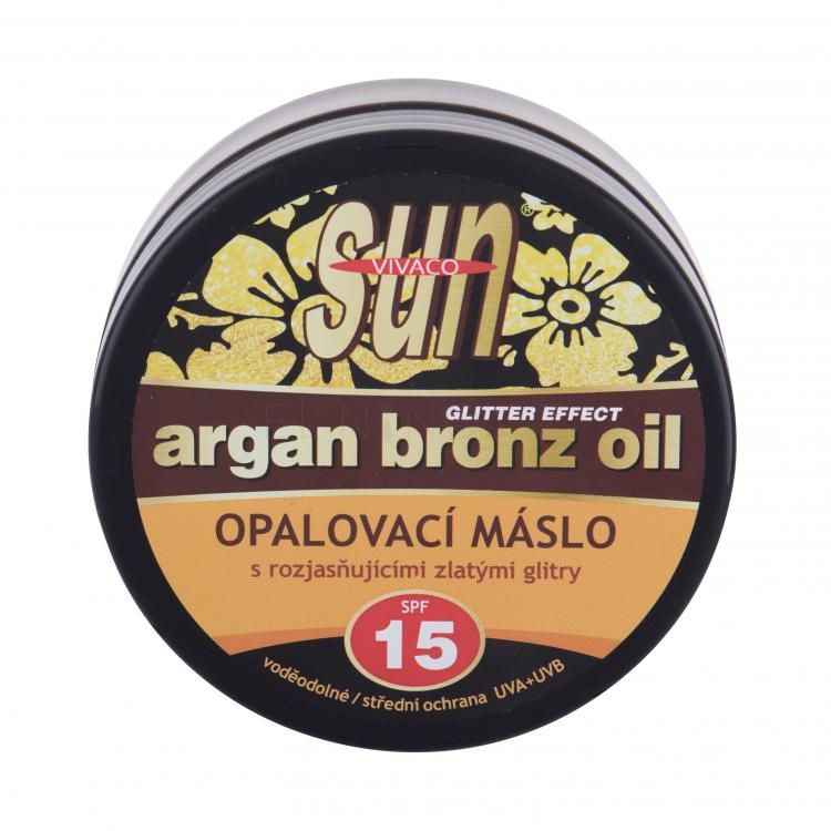 Vivaco Sun Argan Bronz Oil Glitter Effect Tanning Butter SPF15 Opalovací přípravek na tělo 200 ml
