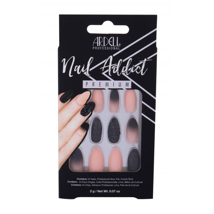 Ardell Nail Addict Premium Umělé nehty pro ženy Odstín Black Stud &amp; Pink Ombre Set