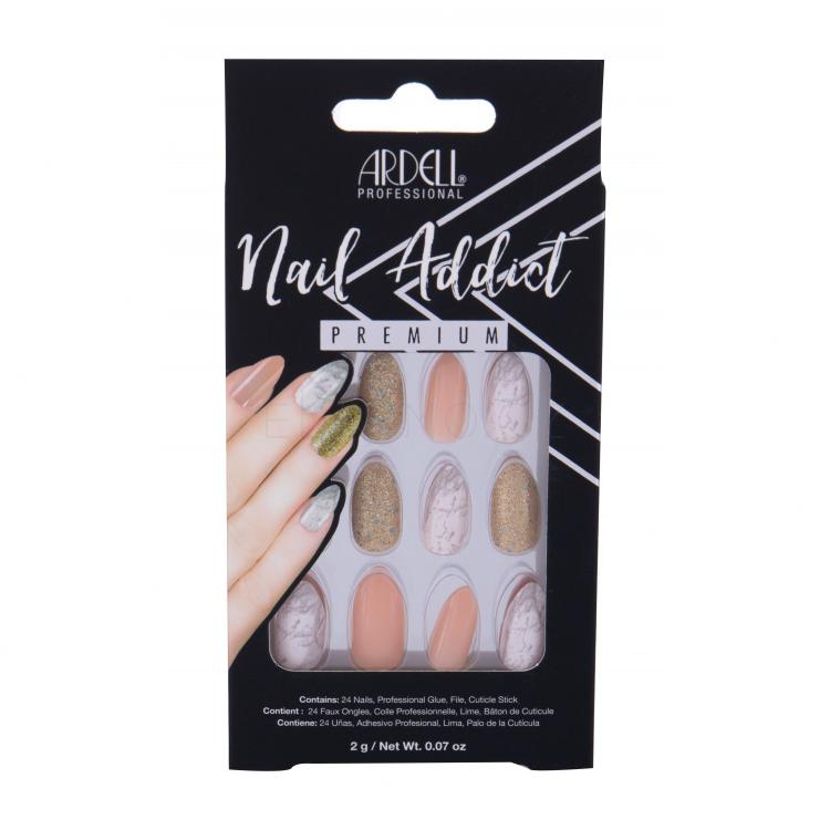 Ardell Nail Addict Premium Umělé nehty pro ženy Odstín Pink Marble &amp; Gold Set