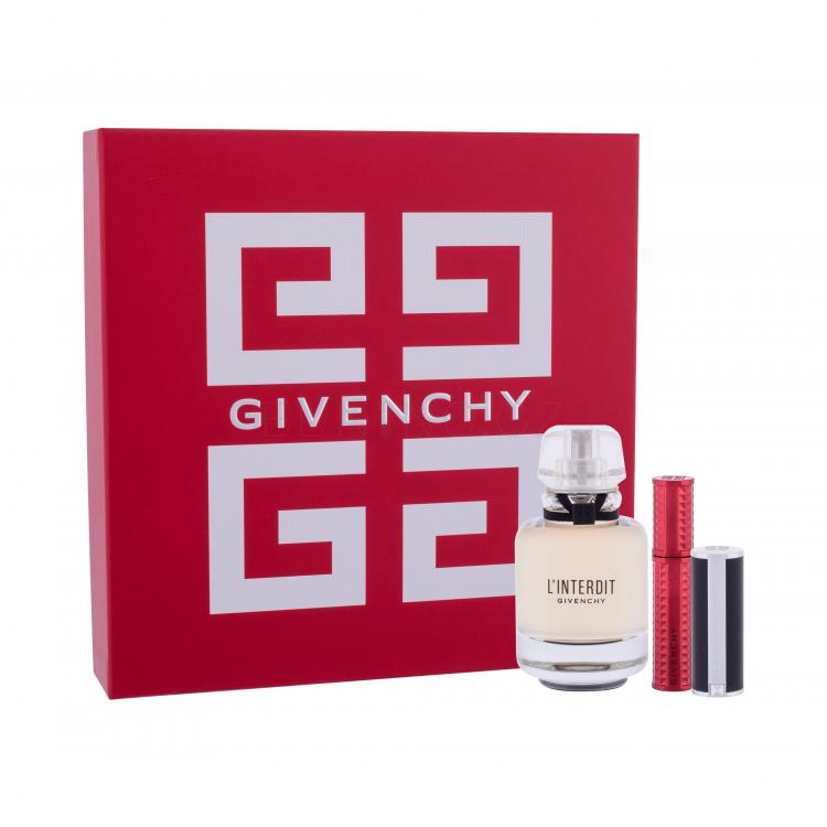 Givenchy L&#039;Interdit Dárková kazeta parfémovaná voda 50 ml + rtěnka Le Rouge 1,5 g 333 L´Interdit + řasenka Volume Disturbia 4 g 01 Black Disturbia