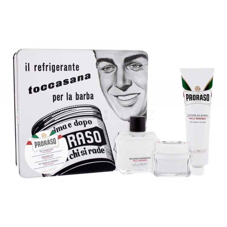 PRORASO White Dárková kazeta balzám po holení White 100 ml + krém před holením White 100 ml + krém na holení White 150 ml + plechová dóza