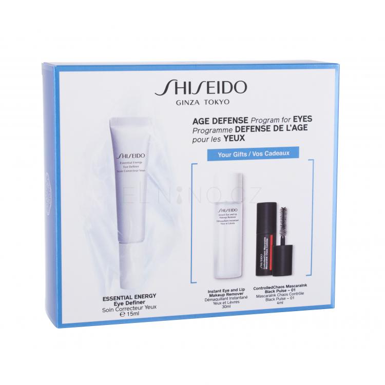 Shiseido Essential Energy Dárková kazeta oční krém Essential Energy Eye Definer 15 ml + odličovací přípravek Instant Eye and Lip Makeup Remover 30 ml + řasenka ControlledChaos MascaraInk 4 ml 01 Black Pulse