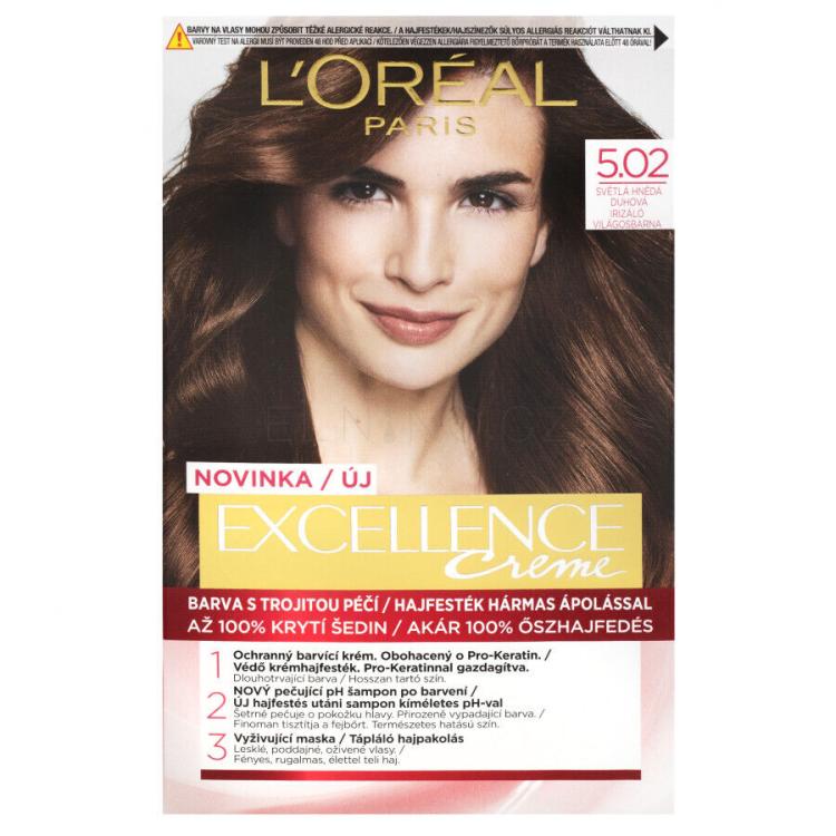 L&#039;Oréal Paris Excellence Creme Triple Protection Barva na vlasy pro ženy 48 ml Odstín 5,02 Light Brown