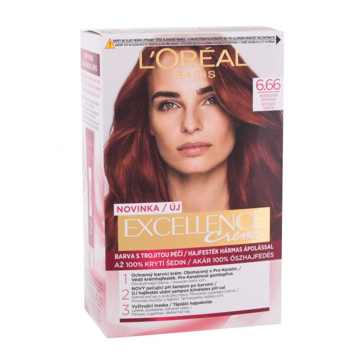 L&#039;Oréal Paris Excellence Creme Triple Protection Barva na vlasy pro ženy 48 ml Odstín 6,66 Intense Red