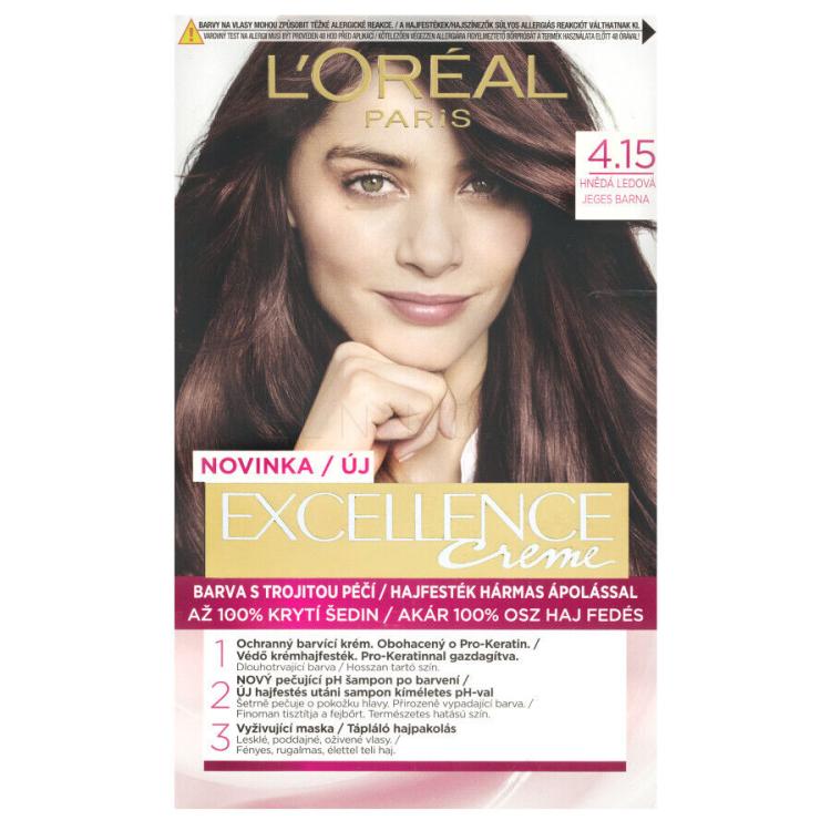 L&#039;Oréal Paris Excellence Creme Triple Protection Barva na vlasy pro ženy 48 ml Odstín 4,15 Frosted Brown