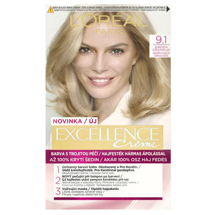 L&#039;Oréal Paris Excellence Creme Triple Protection Barva na vlasy pro ženy 48 ml Odstín 9,1 Natural Light Ash Blonde