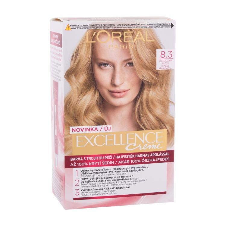 L&#039;Oréal Paris Excellence Creme Triple Protection Barva na vlasy pro ženy 48 ml Odstín 8,3 Natural Light Golden Blonde