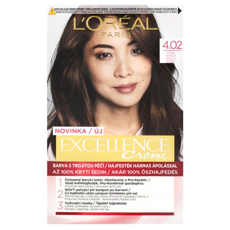 L&#039;Oréal Paris Excellence Creme Triple Protection Barva na vlasy pro ženy 48 ml Odstín 4,02 Tempting Brunette Brown