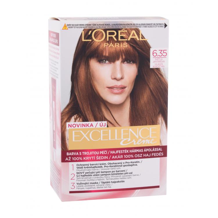 L&#039;Oréal Paris Excellence Creme Triple Protection Barva na vlasy pro ženy 48 ml Odstín 6,35 Light Amber