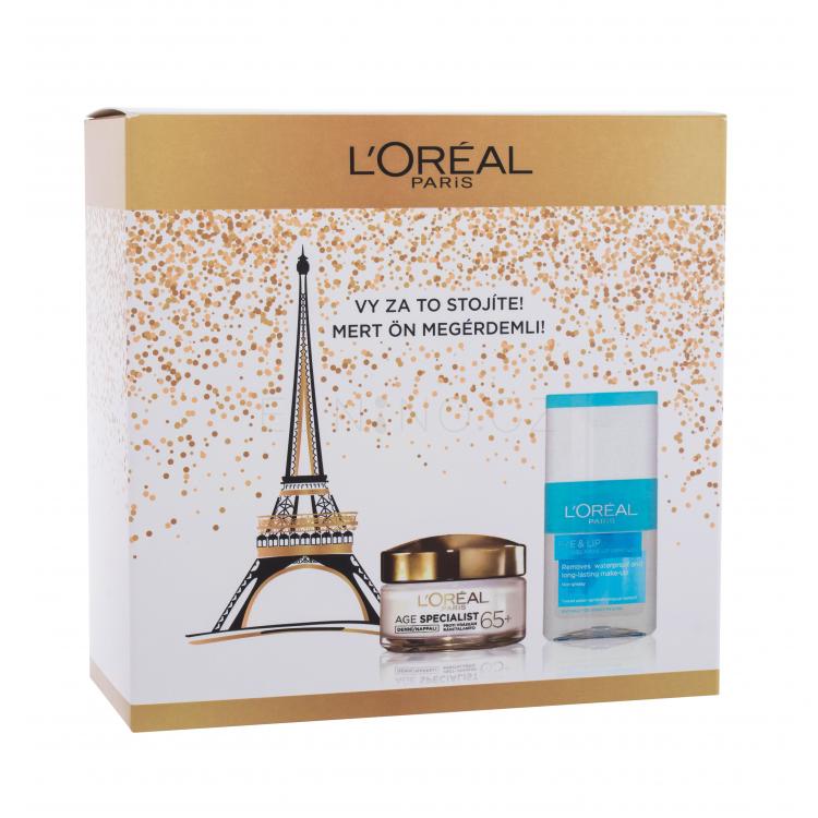 L&#039;Oréal Paris Age Specialist 65+ Dárková kazeta denní pleťový krém Age Specialist 65+ 50 ml + odličovací přípravek Eye &amp; Lip Express Make-Up Remover 125 ml