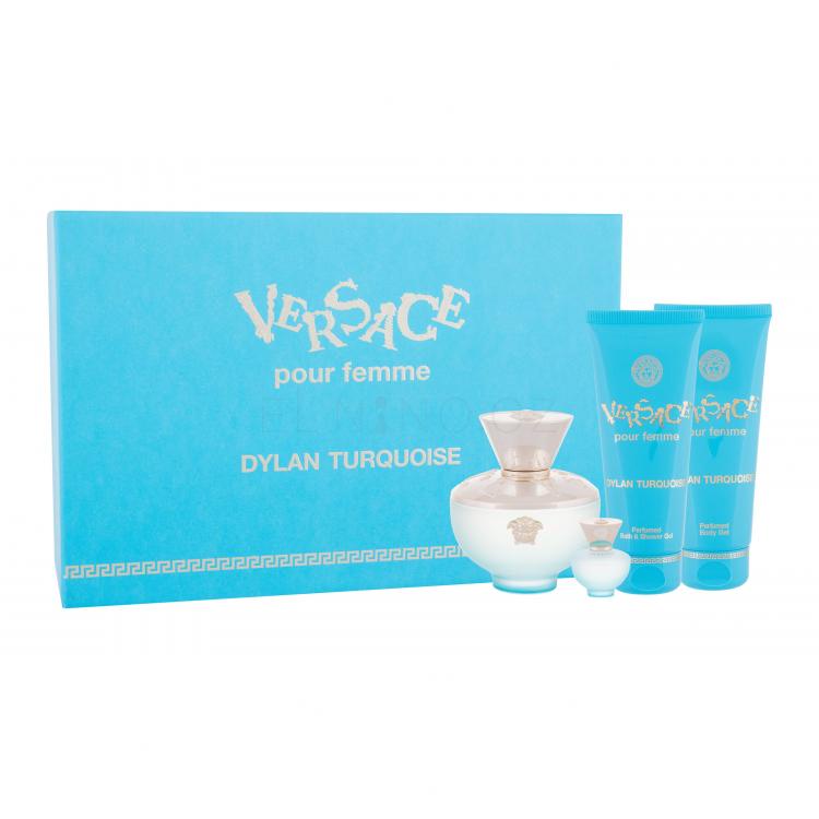 Versace Pour Femme Dylan Turquoise Dárková kazeta toaletní voda 100 ml + toaletní voda 5 ml + sprchový gel 100 ml + tělový gel 100 ml
