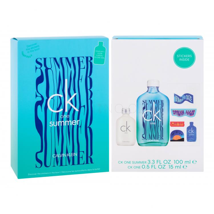 Calvin Klein CK One Summer 2021 Dárková kazeta toaletní voda 100 ml + toaletní voda CK One 15 ml + samolepky