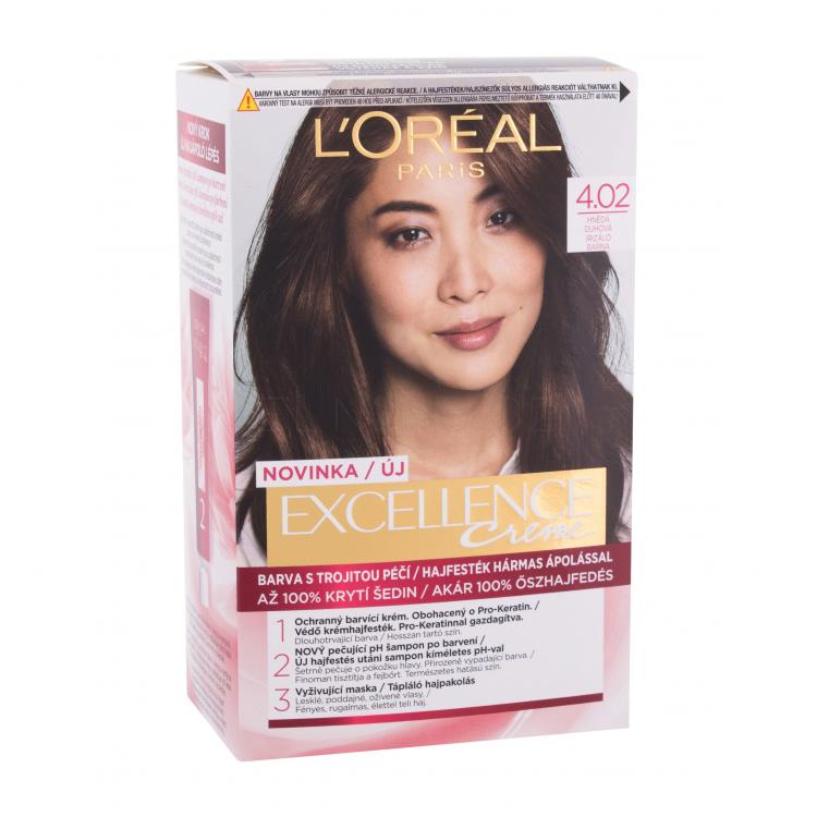L&#039;Oréal Paris Excellence Creme Triple Protection Barva na vlasy pro ženy 48 ml Odstín 4,02 Tempting Brunette Brown poškozená krabička