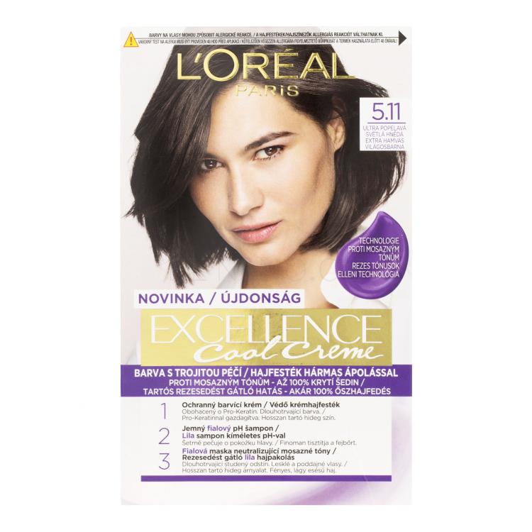 L&#039;Oréal Paris Excellence Cool Creme Barva na vlasy pro ženy 48 ml Odstín 5,11 Ultra Ash Light Brown