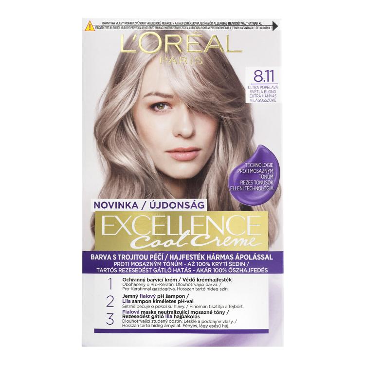 L&#039;Oréal Paris Excellence Cool Creme Barva na vlasy pro ženy 48 ml Odstín 8,11 Ultra Ash Light Blond