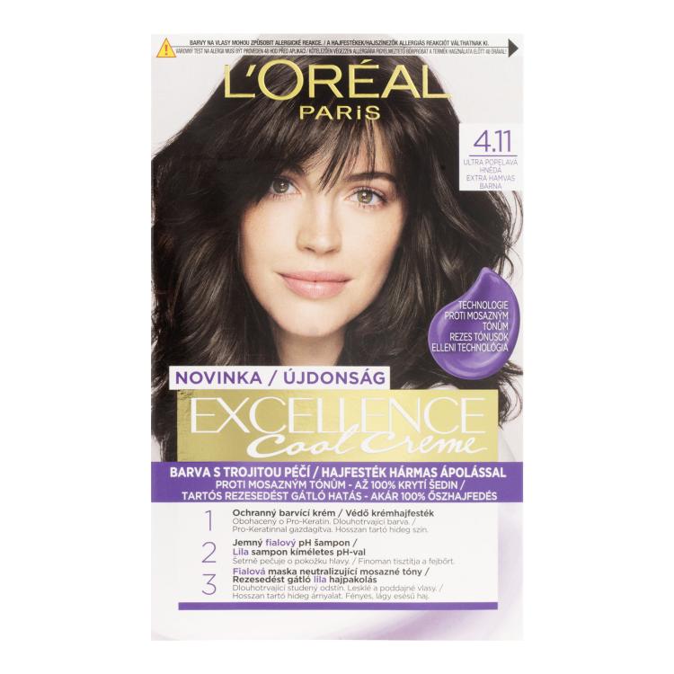 L&#039;Oréal Paris Excellence Cool Creme Barva na vlasy pro ženy 48 ml Odstín 4,11 Ultra Ash Brown