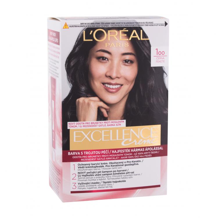 L&#039;Oréal Paris Excellence Creme Triple Protection Barva na vlasy pro ženy 48 ml Odstín 100 Black poškozená krabička