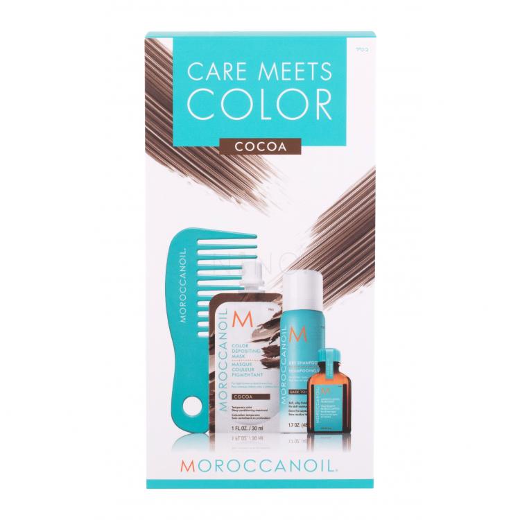 Moroccanoil Care Meets Color Dárková kazeta tónovací maska na vlasy Color Depositing Mask 30 ml + suchý šampon Dry Shampoo Dark Tones 65 ml + olej na vlasy Treatment Oil 15 ml + hřeben