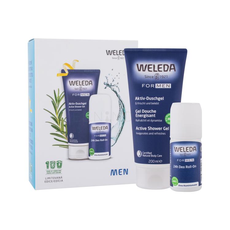 Weleda For Men Active Fresh 3in1 Dárková kazeta sprchový gel Men Active Shower Gel 200 ml + deodorant Men 24h Deo Roll-On 50 ml