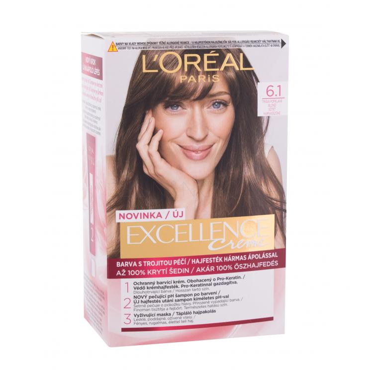 L&#039;Oréal Paris Excellence Creme Triple Protection Barva na vlasy pro ženy 48 ml Odstín 6,1 Natural Dark Ash Blonde poškozená krabička