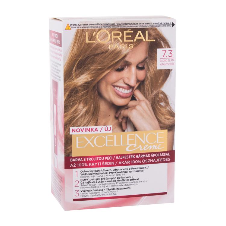 L&#039;Oréal Paris Excellence Creme Triple Protection Barva na vlasy pro ženy 48 ml Odstín 7,3 Natural Golden Blonde poškozená krabička