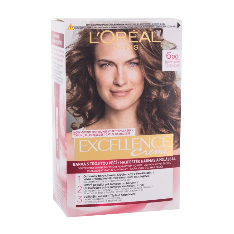 L&#039;Oréal Paris Excellence Creme Triple Protection Barva na vlasy pro ženy 48 ml Odstín 600 Natural Dark Blonde poškozená krabička