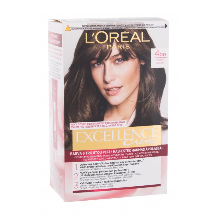 L&#039;Oréal Paris Excellence Creme Triple Protection Barva na vlasy pro ženy 48 ml Odstín 400 Brown poškozená krabička