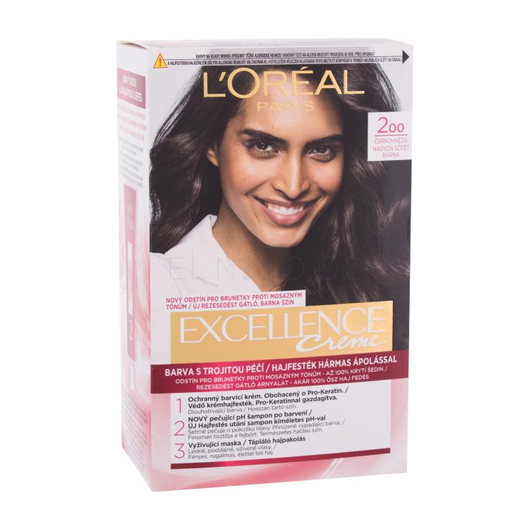 L&#039;Oréal Paris Excellence Creme Triple Protection Barva na vlasy pro ženy 48 ml Odstín 200 Black-Brown poškozená krabička