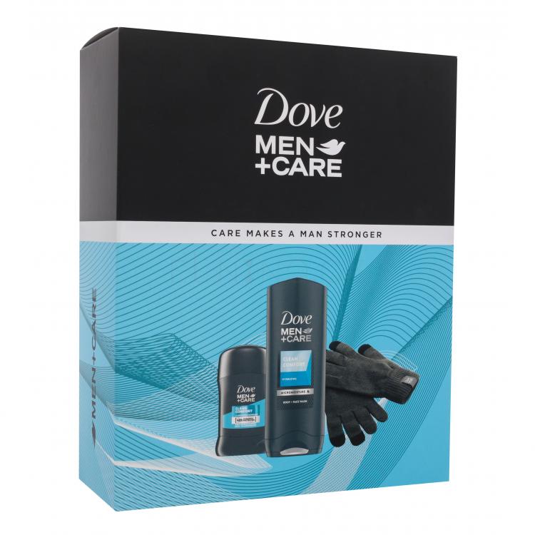 Dove Men + Care Care Makes A Man Stronger Dárková kazeta sprchový gel Men Care Clean Comfort 250 ml + antiperspirant Men Care Clean Comfort 50 ml + rukavice