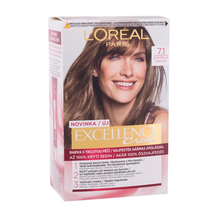L&#039;Oréal Paris Excellence Creme Triple Protection Barva na vlasy pro ženy 48 ml Odstín 7,1 Natural Ash Blonde poškozená krabička