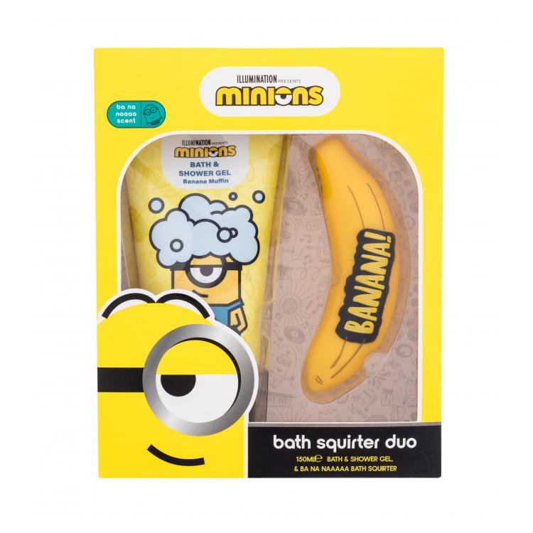 Minions Bath Squirter Duo Dárková kazeta pro děti sprchový gel Minions Bath &amp; Shower Gel Banana Muffin 150 ml + hračka do koupele
