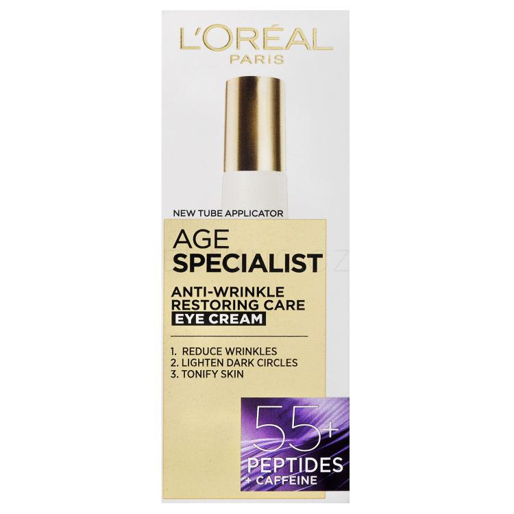 L&#039;Oréal Paris Age Specialist 55+ Peptides &amp; Caffeine Eye Cream Oční krém pro ženy 15 ml