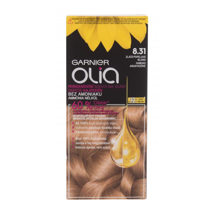 Garnier Olia Permanent Hair Color Barva na vlasy pro ženy 50 g Odstín 8,31 Golden Ashy Blonde poškozená krabička