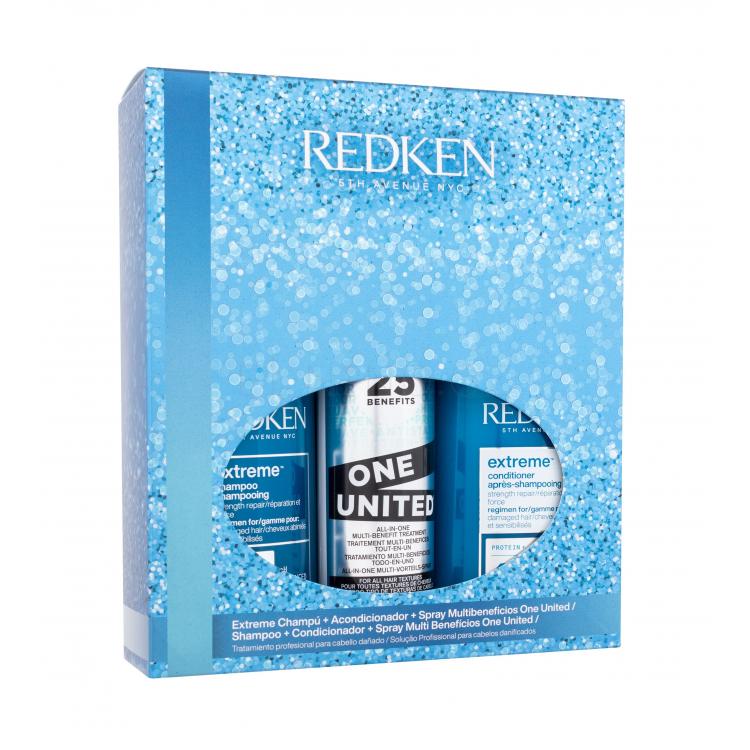 Redken Extreme Gift Set Dárková kazeta šampon Extreme 300 ml + kondicionér Extreme 300 ml + pečujicí sprej na vlasy One United 150 ml